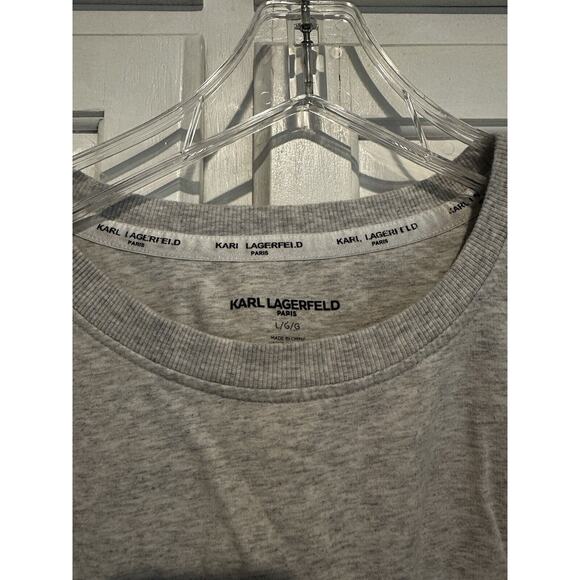 Karl Lagerfeld Paris Women’s Size Large Heather Gray Sweatshirt Pocket Preppy - Picture 4 of 9
